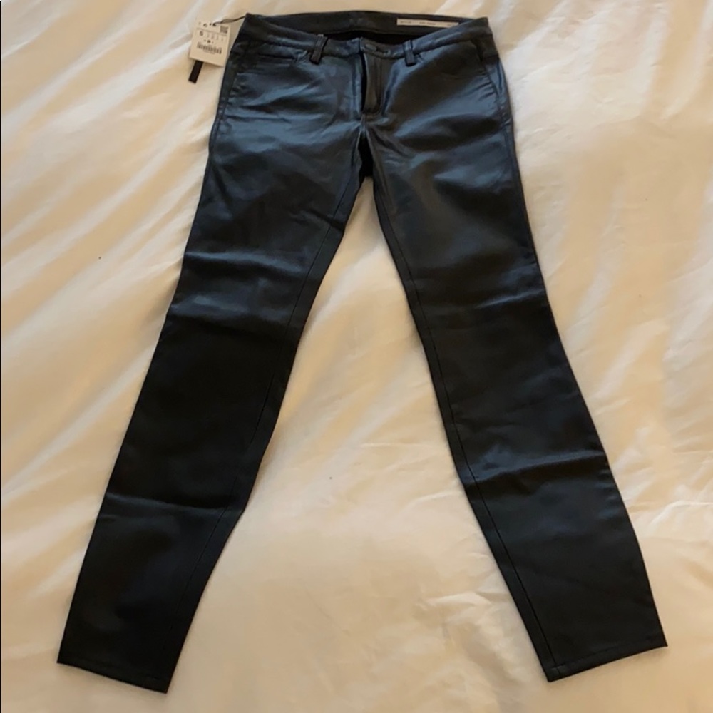 Black faux leather pants